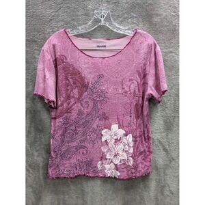 Vintage Y2K Tshirt Womens Large Grandmacore Pinkcore Floral Cottagecore Coquette